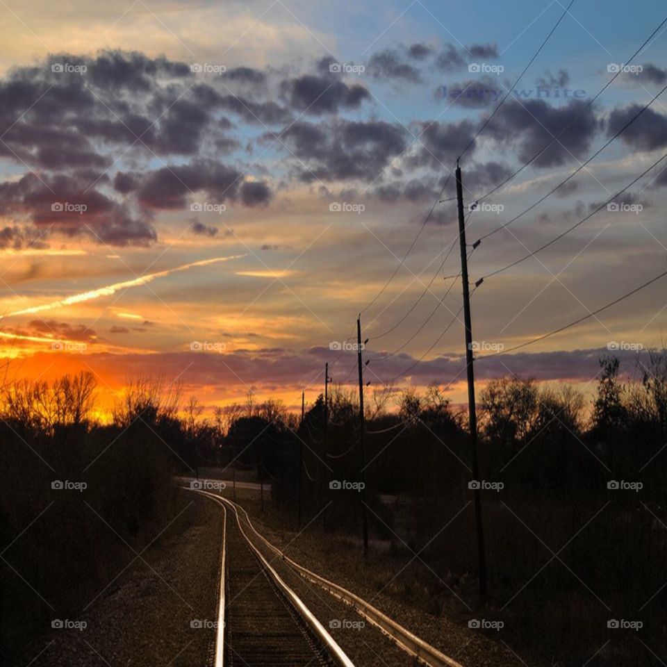 Beautiful sunset on train tracks 