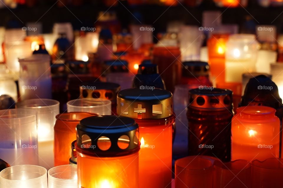 Candles on the cemetery during All Saints