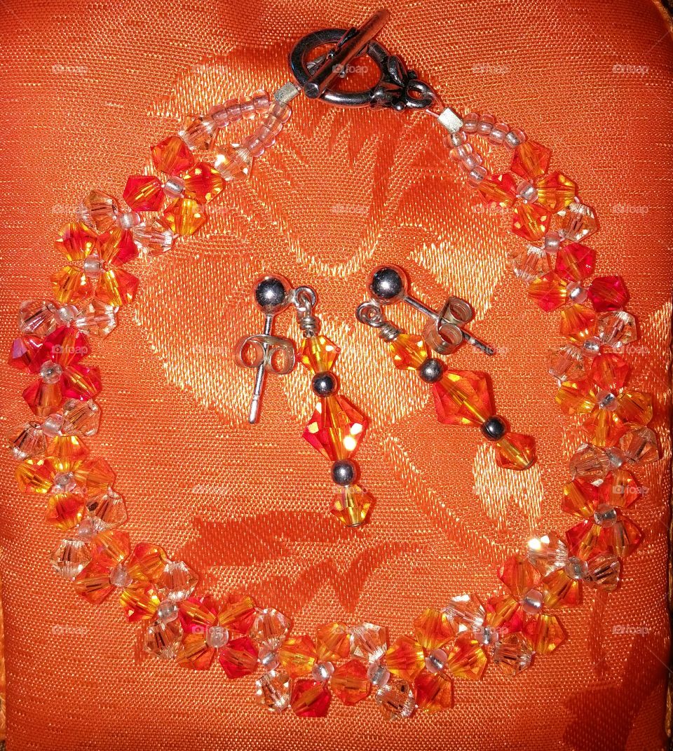 Orange crystal bracelet & earrings