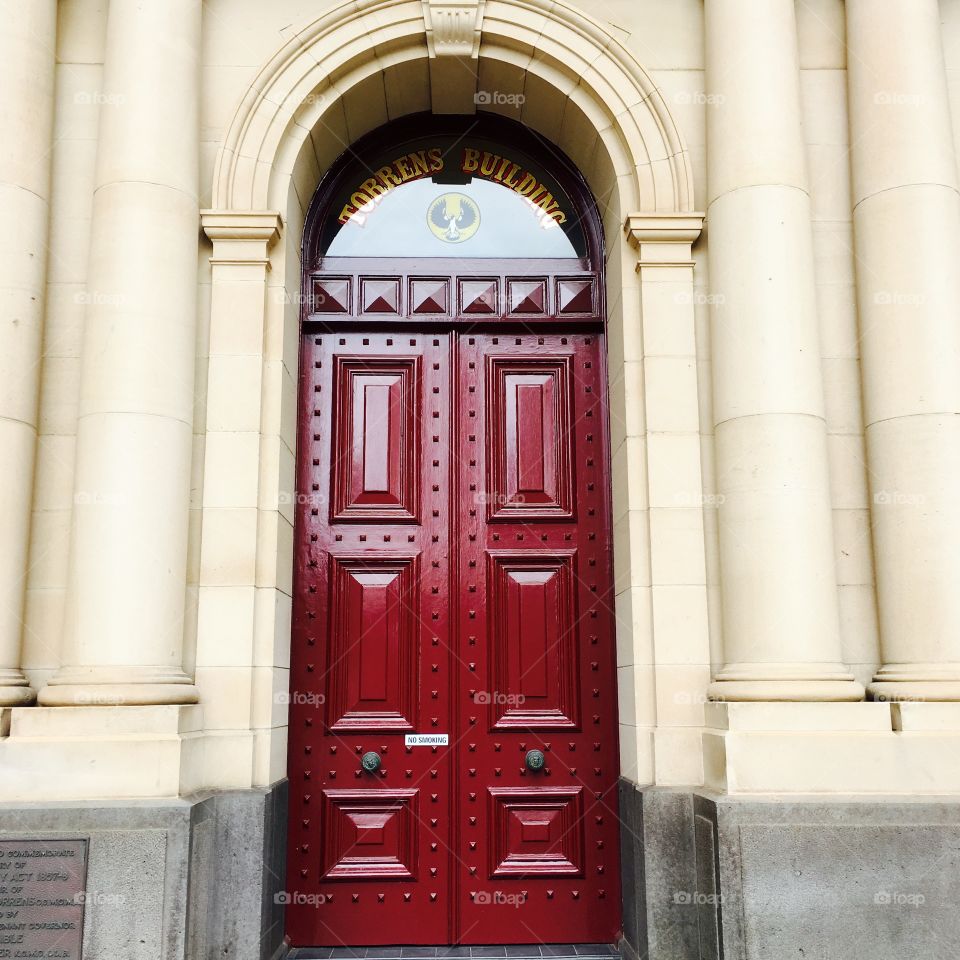 Red door and pillars