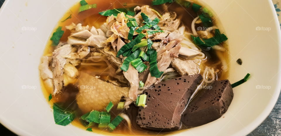 duck noodle soup. food