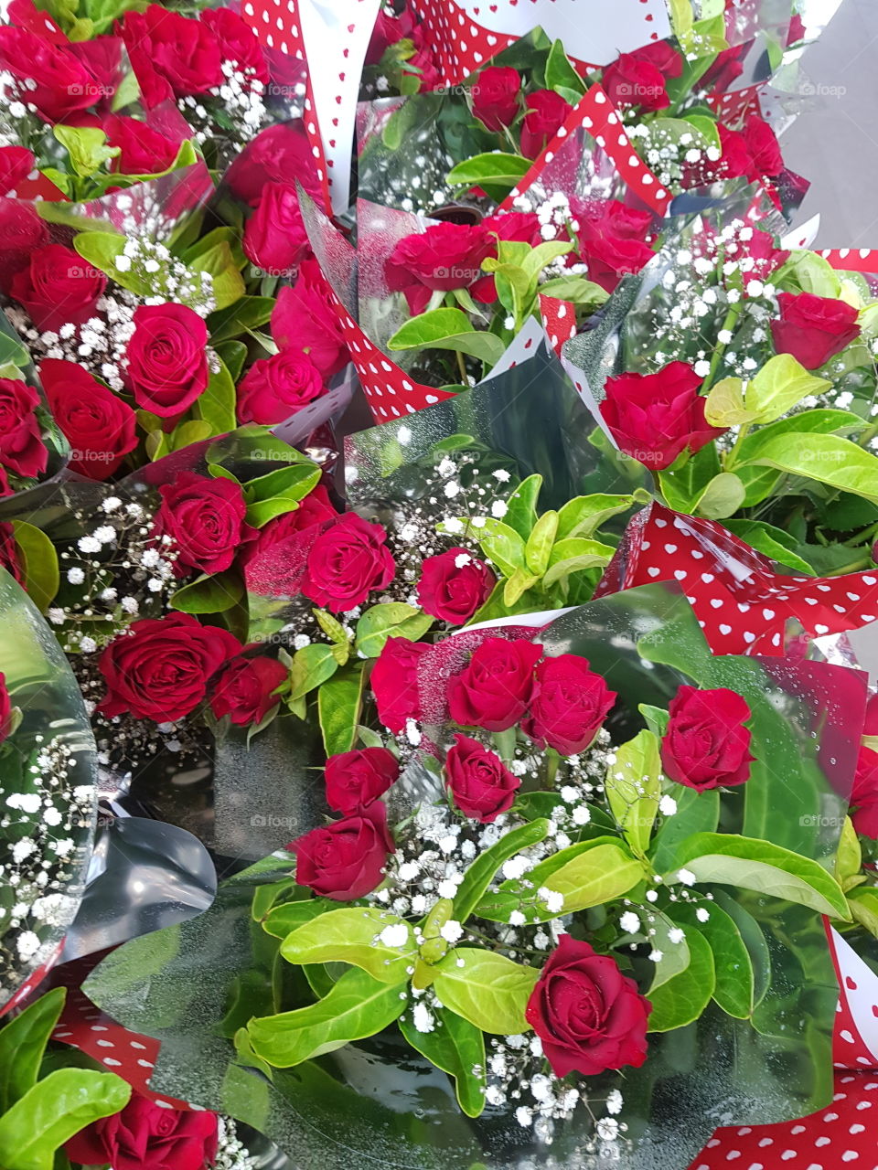 Roses and babies breath bouquets