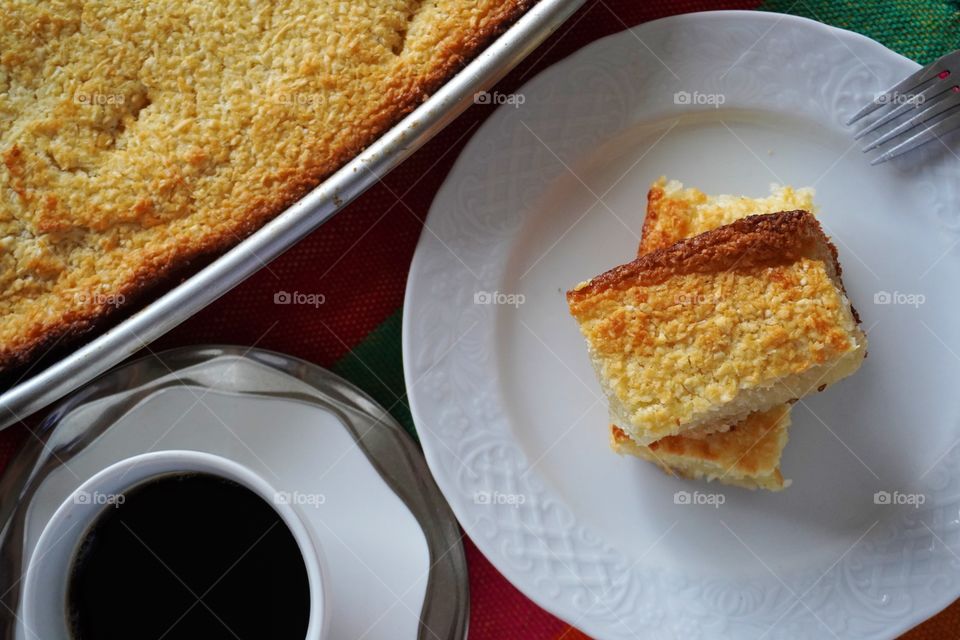 Coffee and cassava cake, a traditional recipe from northeastern Brazil. 