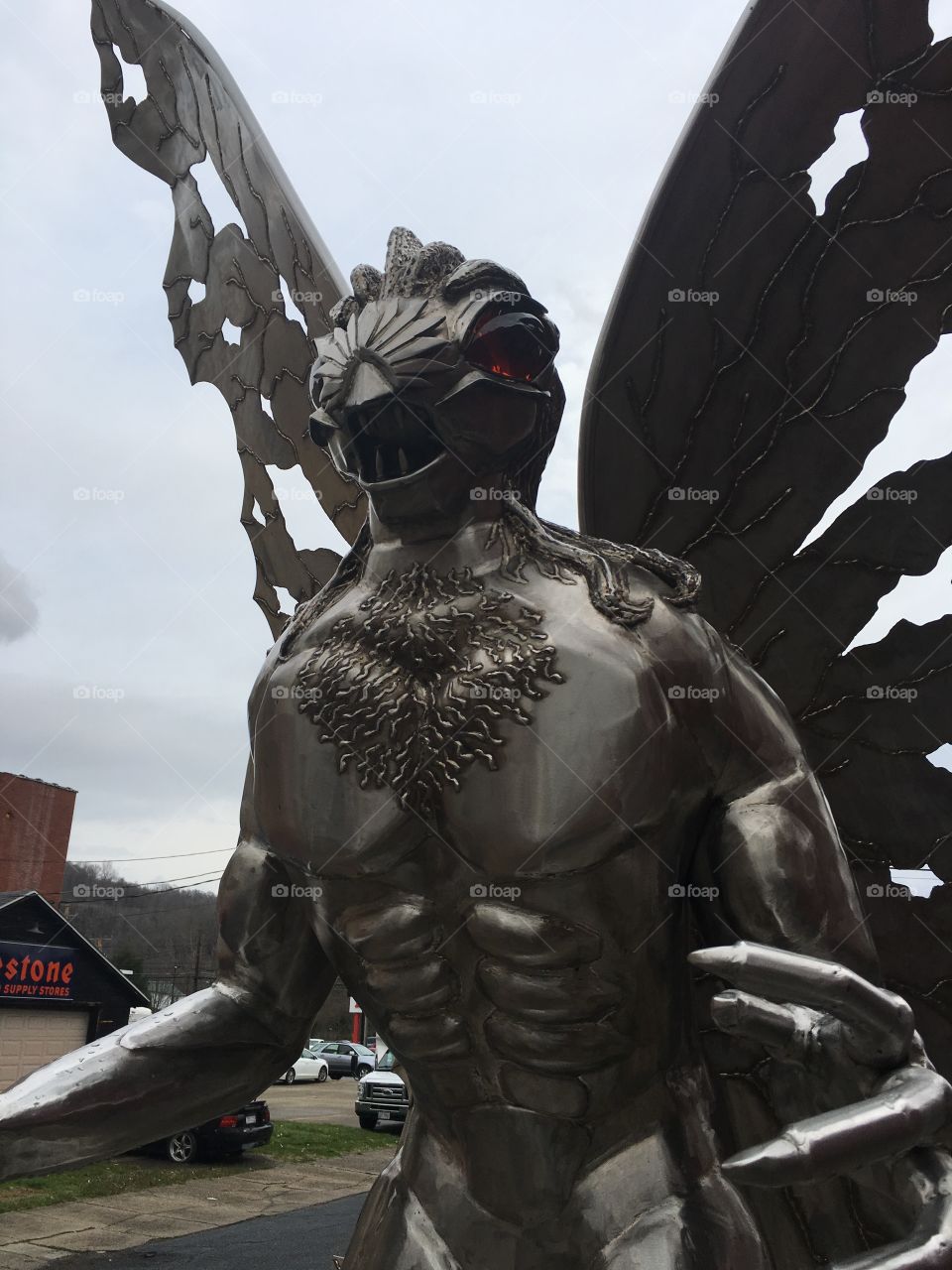 The famous Mothman once haunted the town of Point Pleasant, West Virginia. The city has a museum filled with artifacts from the Silver bridge collapse, which took many lives. This statue sits just outside of the museum.