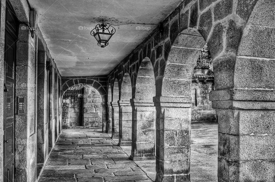 Arcade. Arcade at Plaza de la Inmaculada, next to Santiago cathedral, Santiago de Compostela, Spain