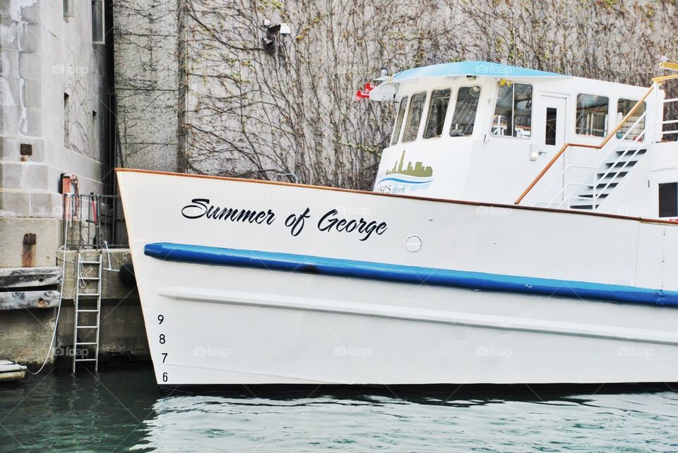 The summer of George. A boat  on the Chicago River with the famous Seinfeld line