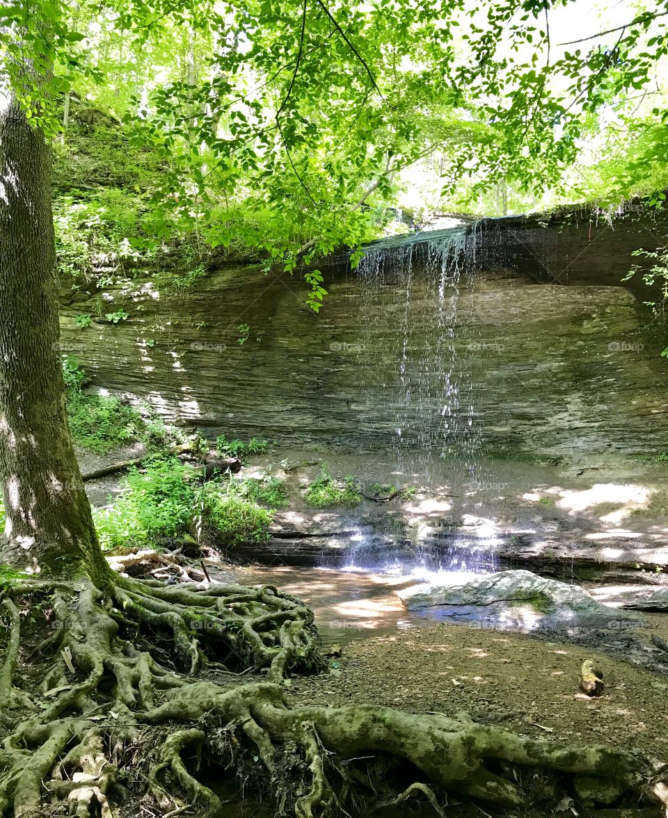 Jackson Falls, Tn with the sun reflecting at base of falls