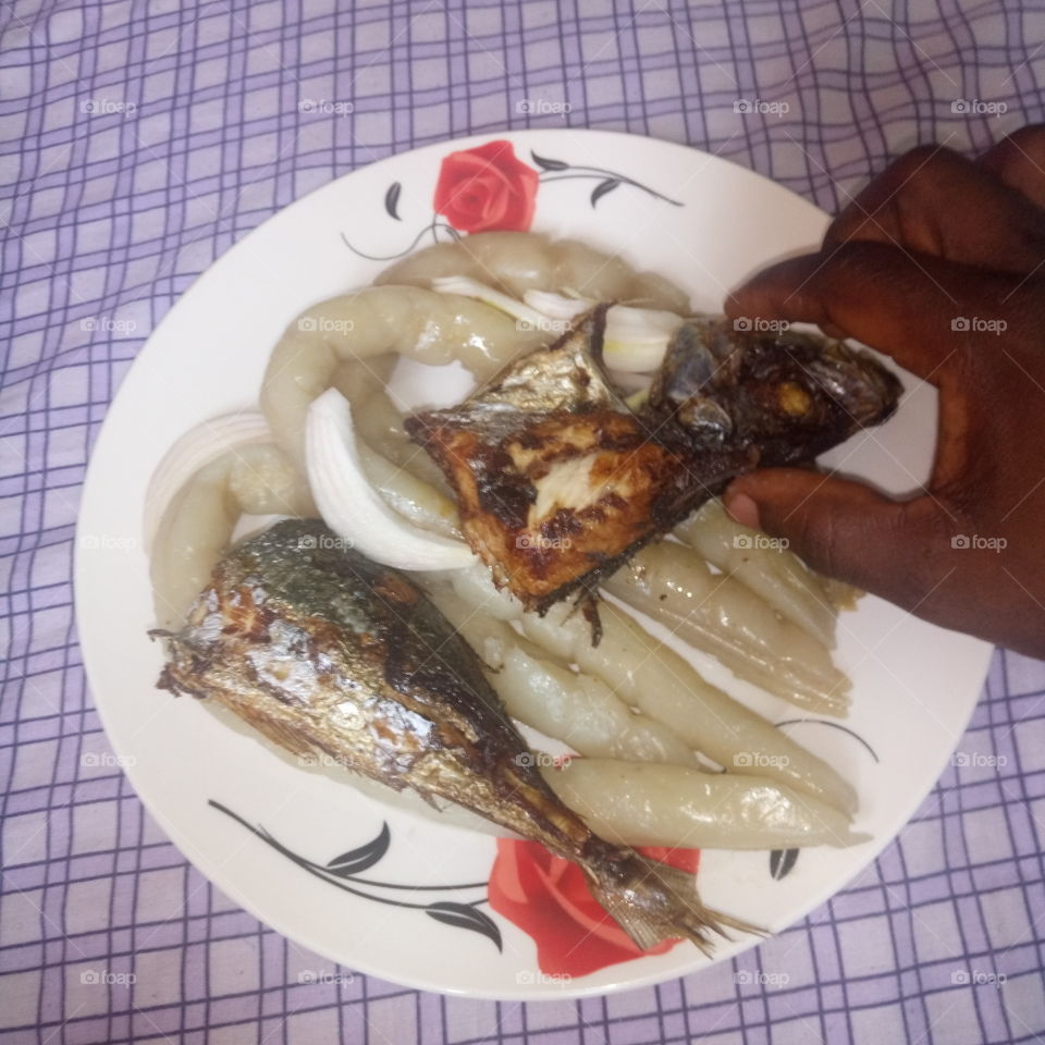 Fish and bobbolo made from cassava