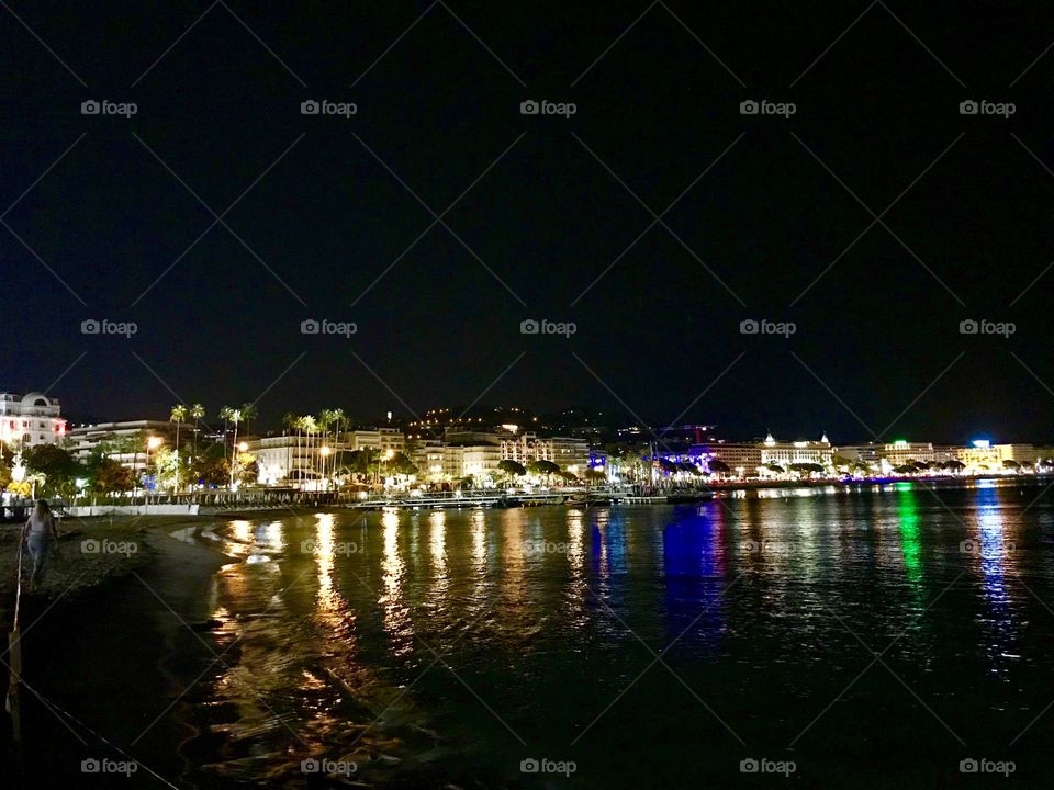 Cannes at night from the beach