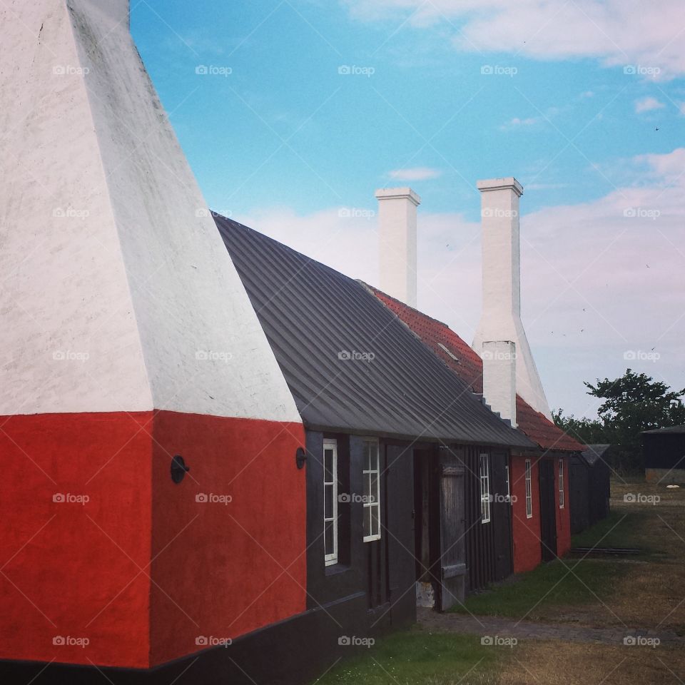Bornholm, Denmark. These are the smoke houses for the fresh herring caught off the shores of the island of Bornholm