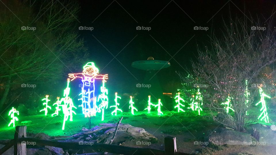 Lighted Farm with UFO