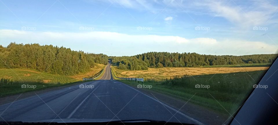 beautiful countryside landscape view from window car, summer travel