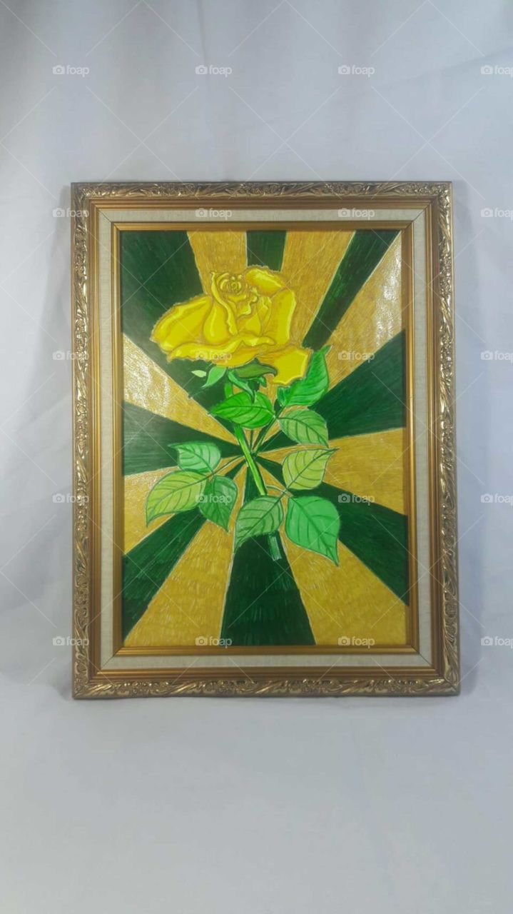 My painting. A yellow rose that took me 3 days to complete it because I want  I want it looks like this. My fine art with ink gel painting for 2019 to sell.