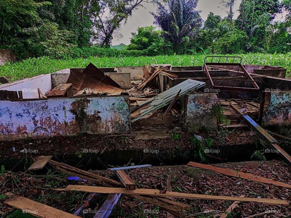 The remains of the ruins of the house fromthe demolition of the house