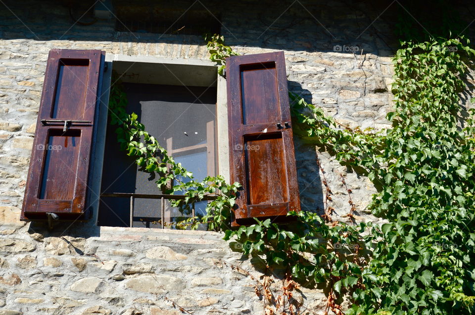 wooden window of a country house