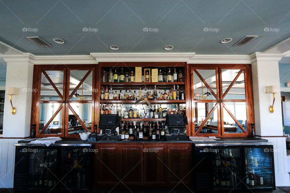 Bar table inside the restaurant with no people