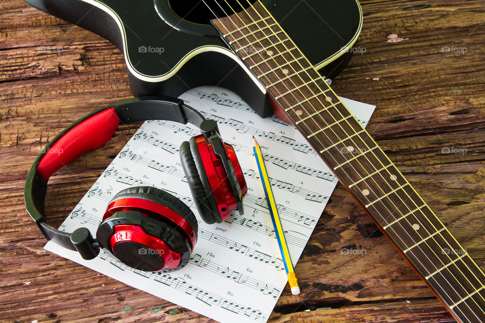 Guitar and headphones