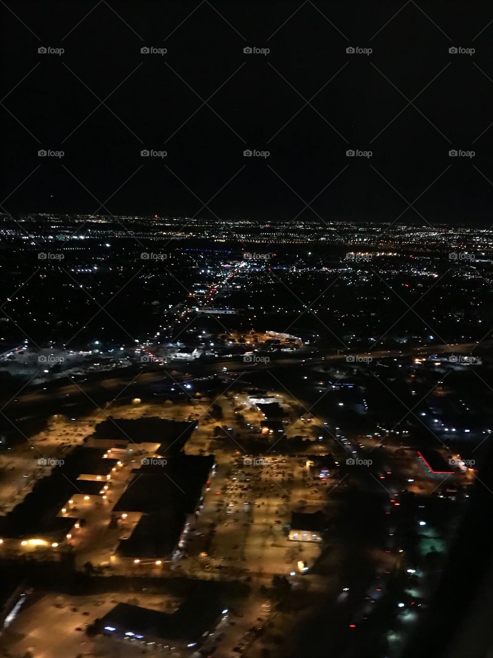 Beautiful Lights while Landing at Dallas Fort Worth DFW International Airport at Night 