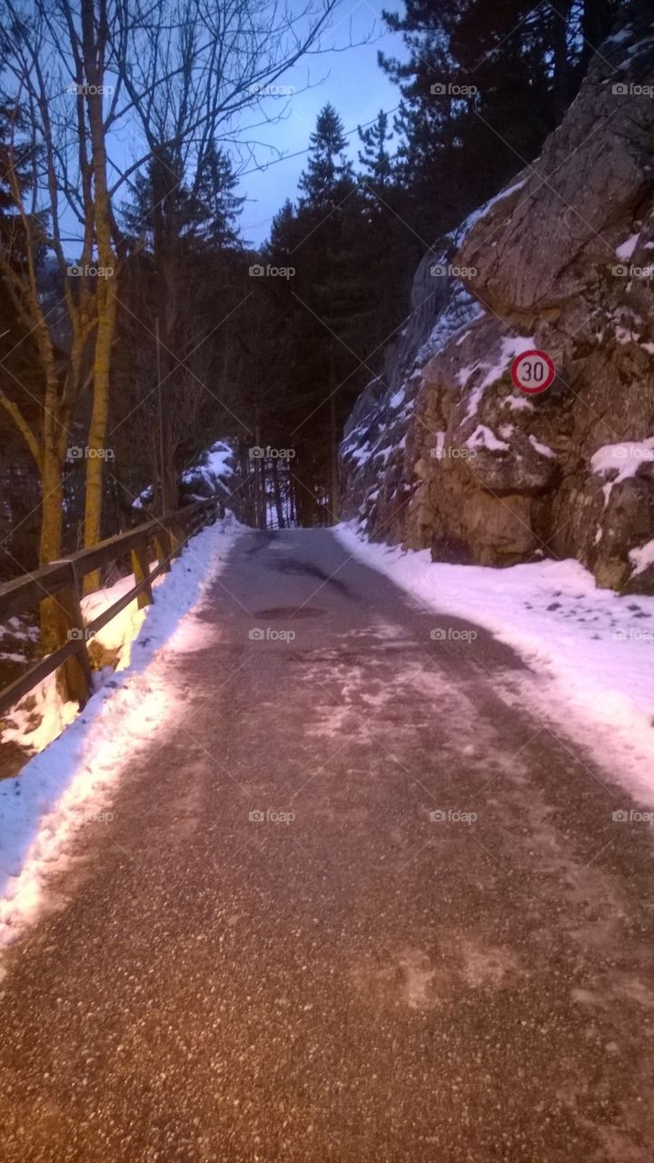 Winter road at night