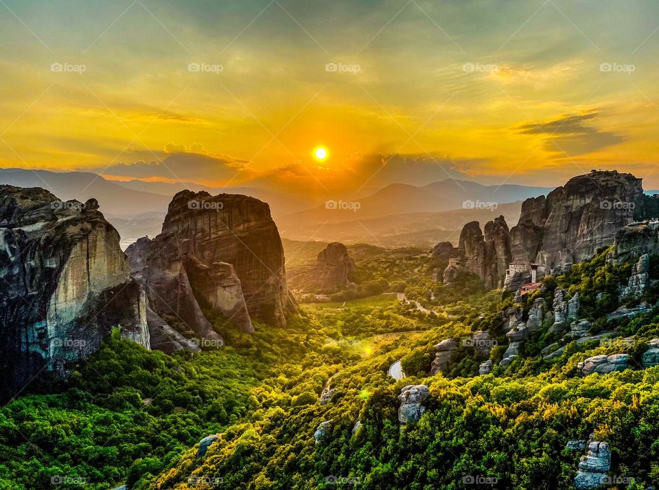 Sunset over Meteora 