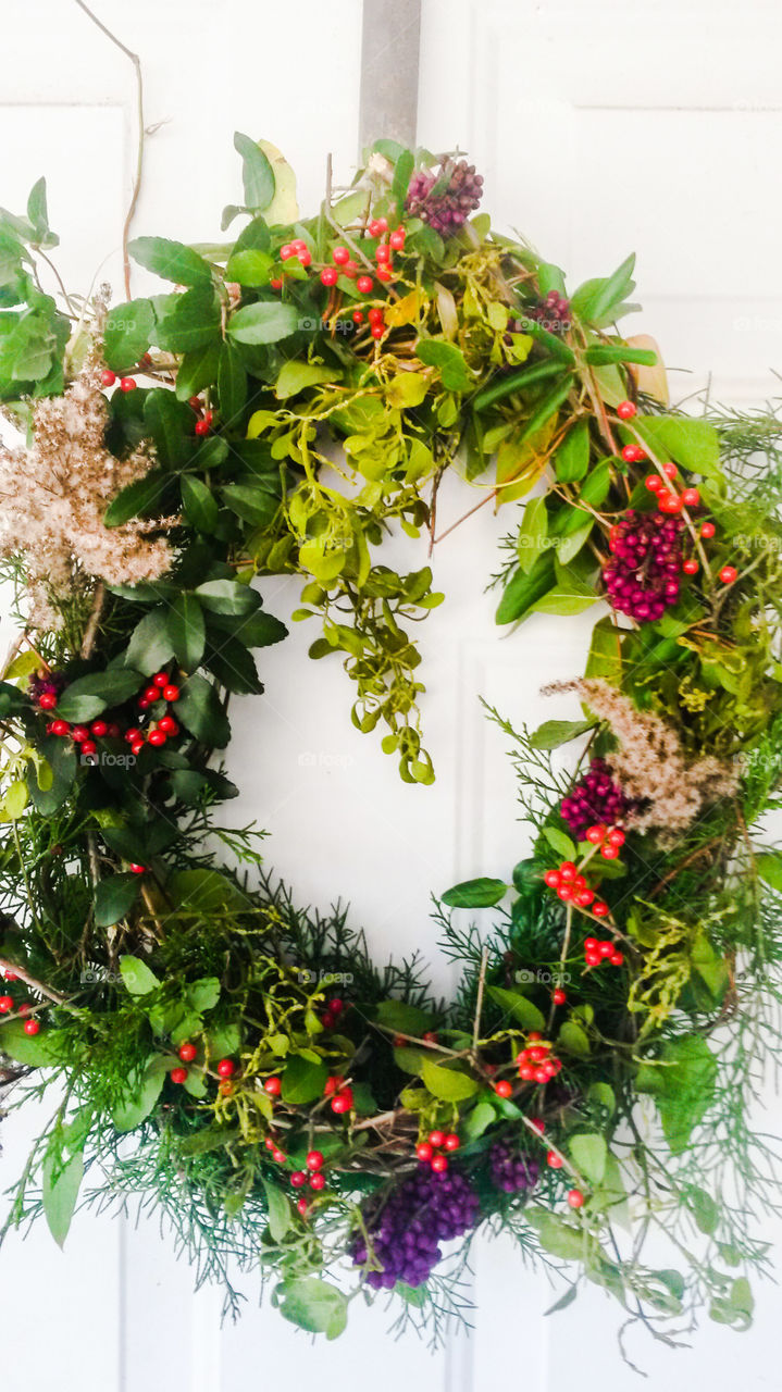 Christmas Wreath 2014. This is a handmade Christmas wreath that I made out of plants growing in my yard.