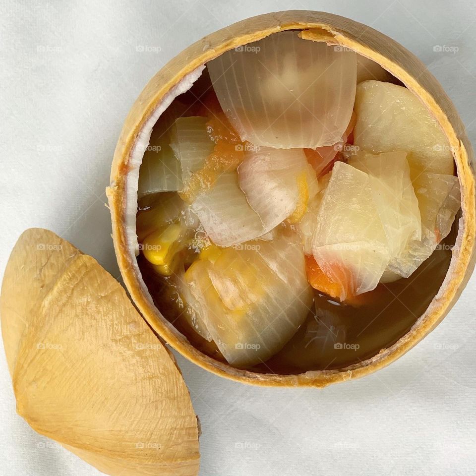 Coconut ABC soup in coconut husk
