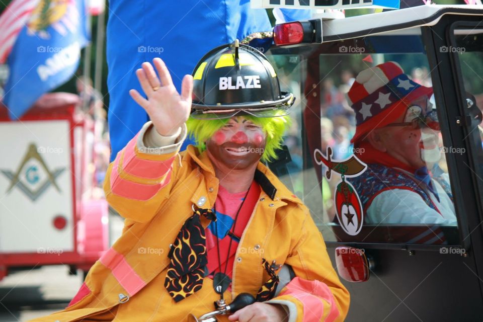 Fireman Clown in Parade. July 4th Parade with Shriners