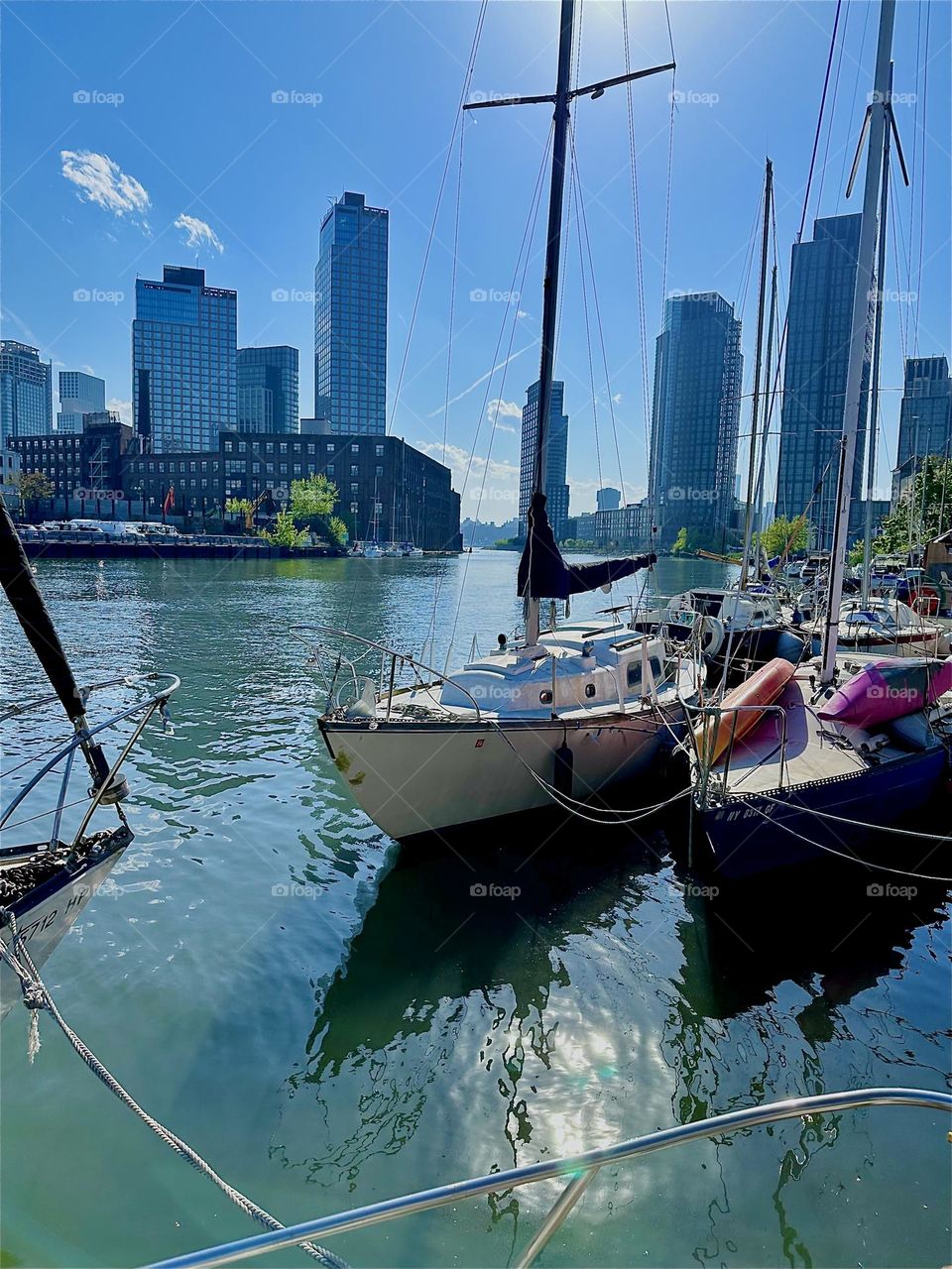 This is beautiful “Newtown Creek” by the “Pulaski Bridge” in LIC, Queens with its great variety of boats seen from “Salvation”, a “28 ft 1969 Luhrs” cabin cruiser that is home to myself and partner “Timothy Trespas”. 2024. Hypnotic Productions