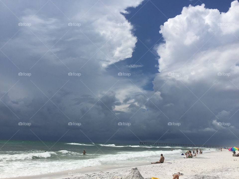 Fluffy clouds on Pensacola Beach, FL