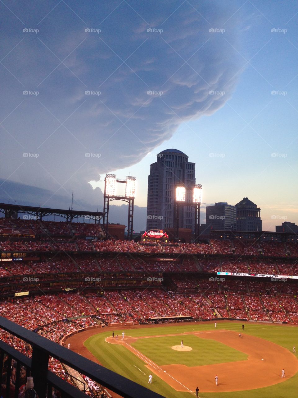 Storms are Coming. Line of storms moves in at Busch Stadium. 
