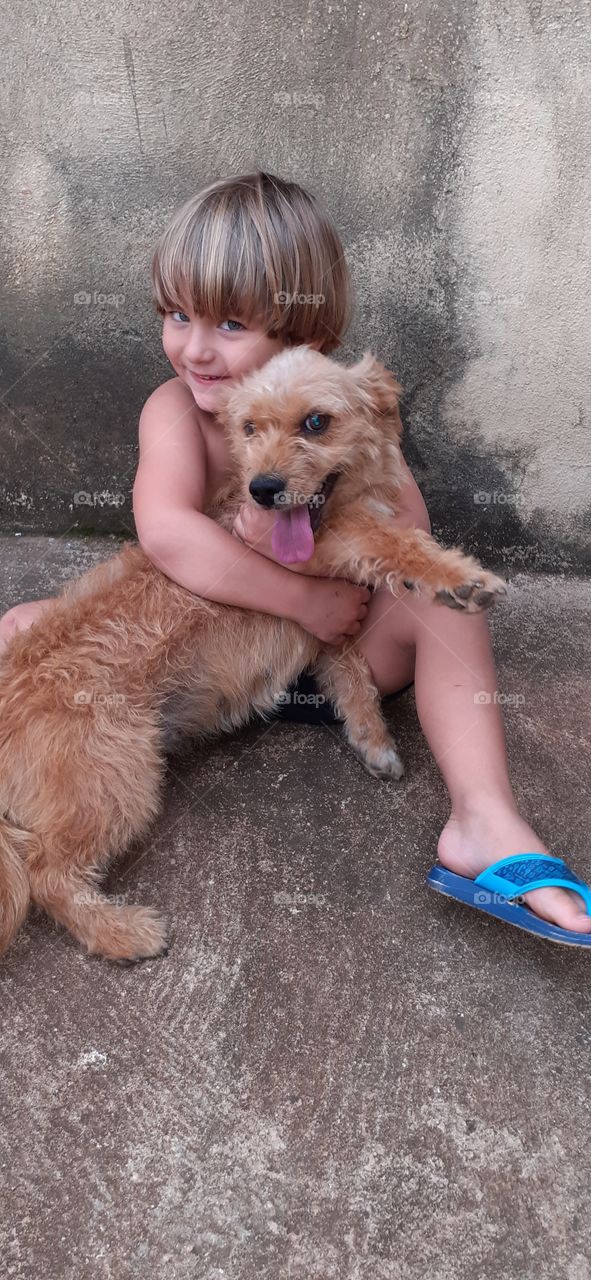 beautiful child with the dog