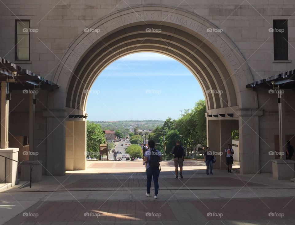 The arch at Texas State University in San Marcos, Texas.