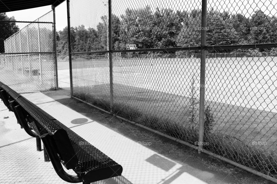Black and white baseball dugout