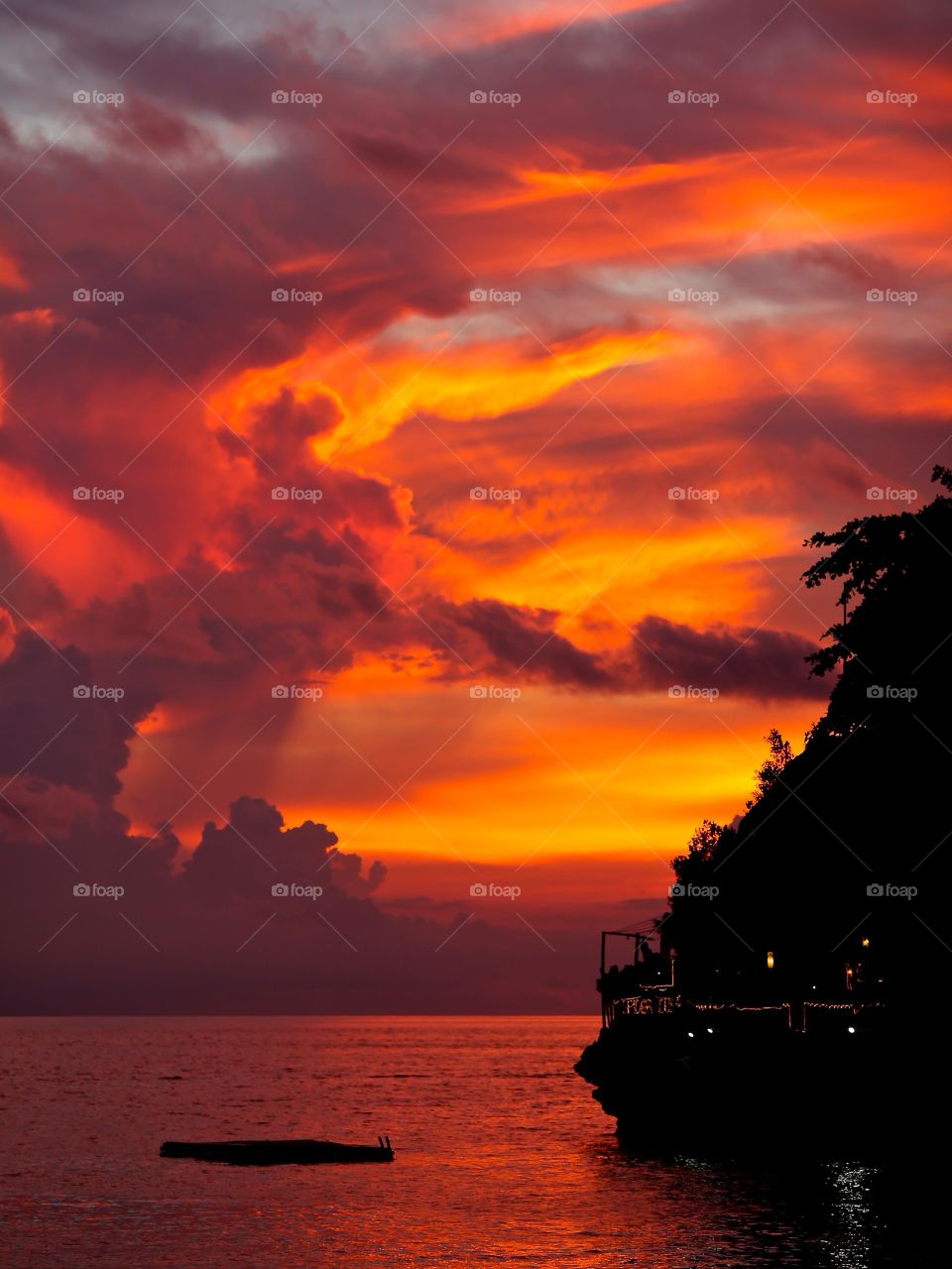 Wildfire in the sky. Amazing sunset in Boracay island, Philippines. 