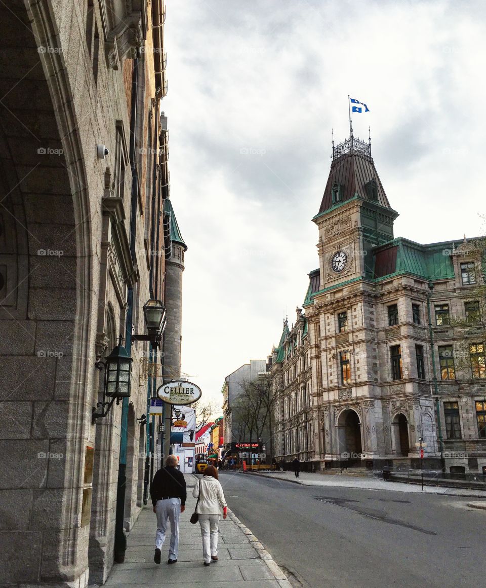 Couple walking in the old Quebec 