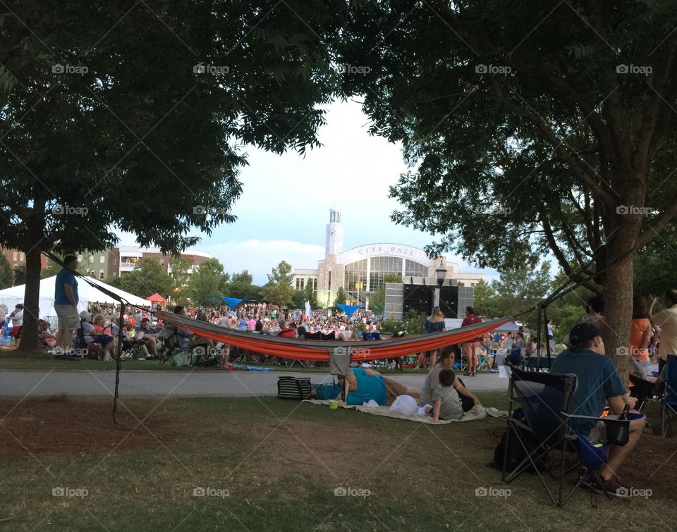 Group of people at park near city hall in Georgia