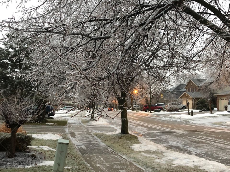My street after a winter ice storm in Canada. 