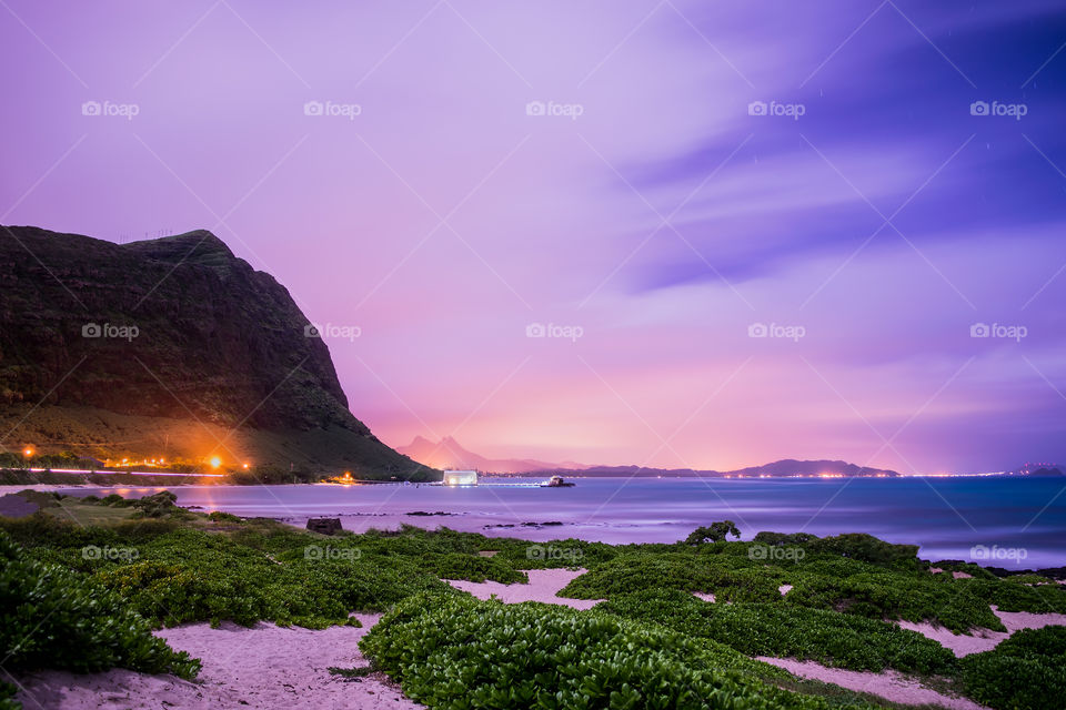 Scenic view of sea at night