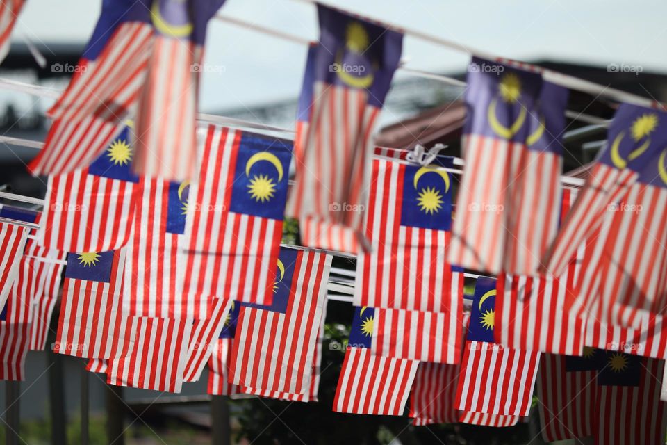 Malaysian Independence Day Celebration in August. People hangs Malaysian flags everywhere 