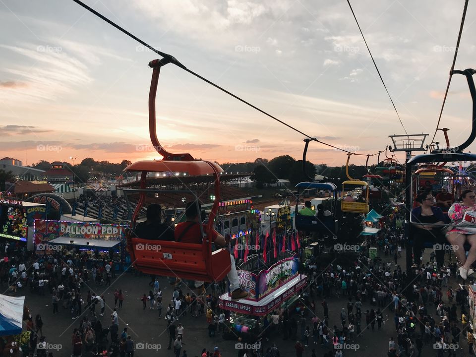 NC State Fair during sunset. 