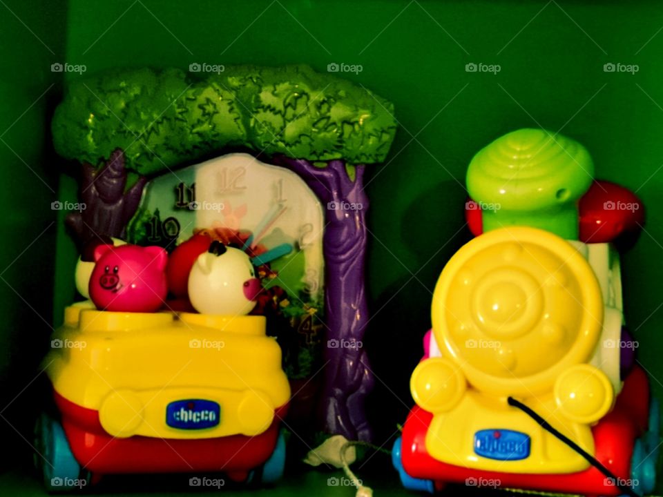 Bright colorful vintage toys