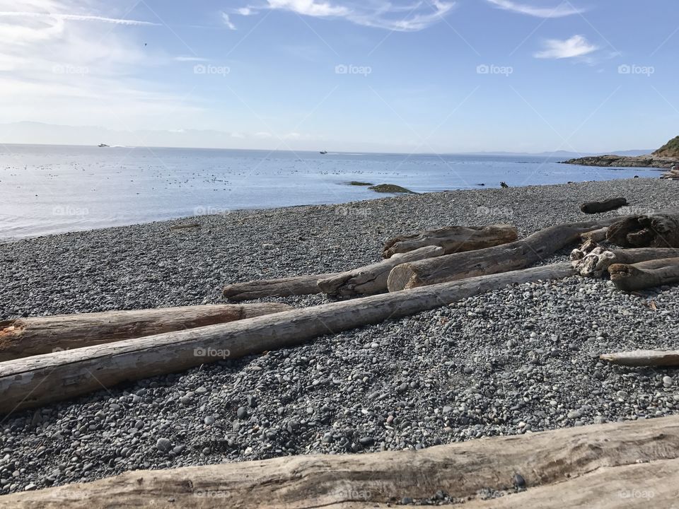 View of the ocean from a beach in Victoria, BC. 