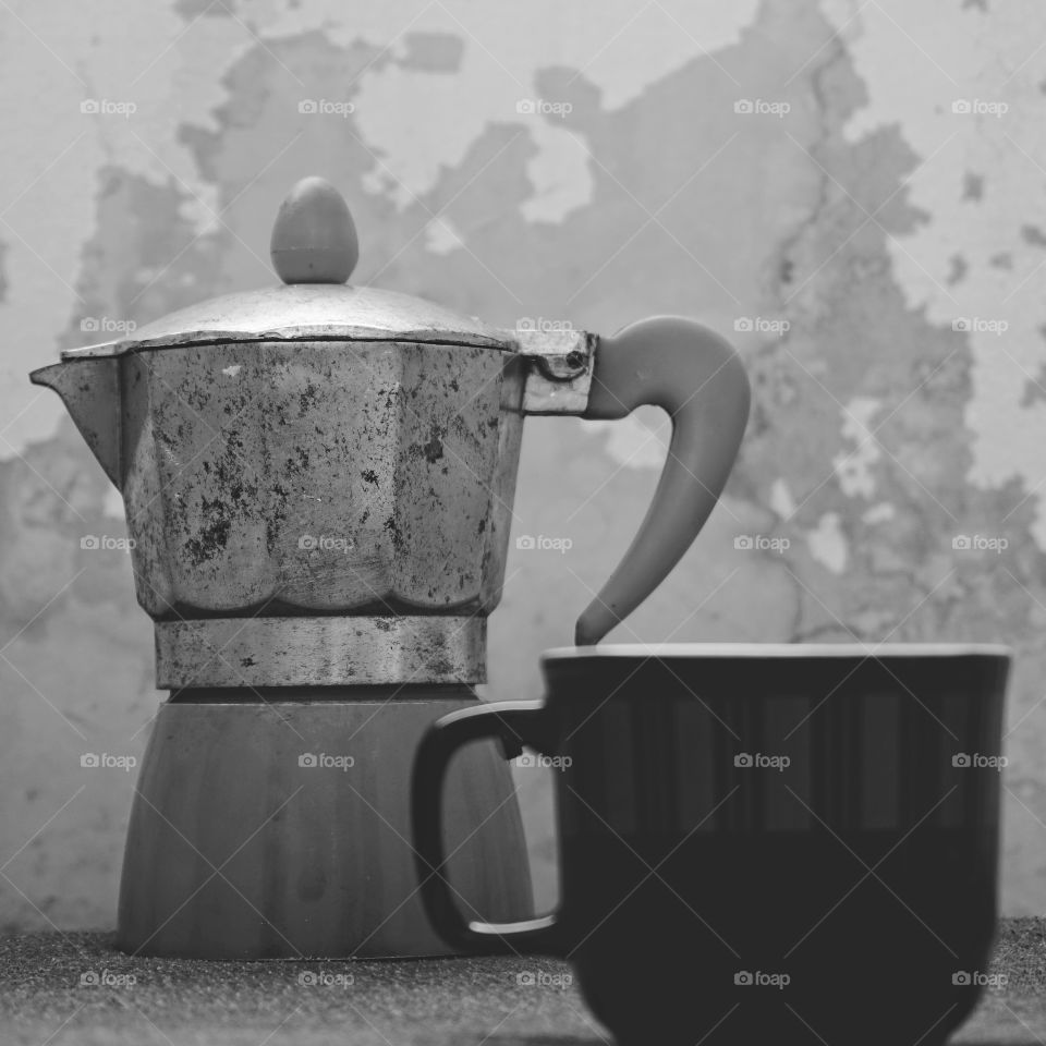 Coffee cup and kettle