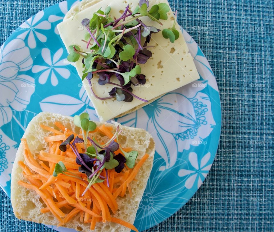 Veggie sandwich with micro greens on ciabatta 