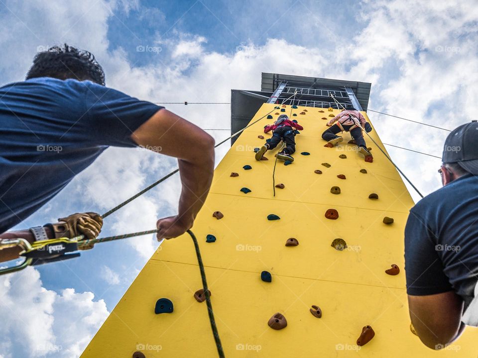 Two ladies doing their daily climbing tower ritual