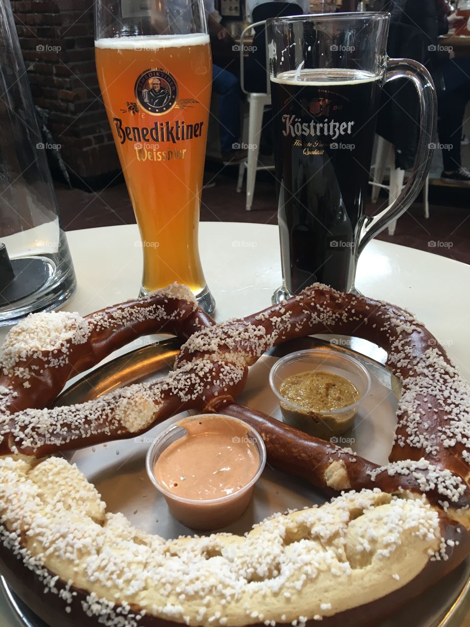 German pretzels and beers in NYC
