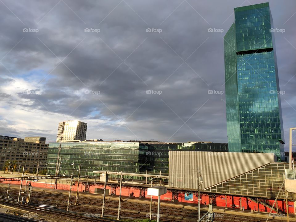 Zurich Switzerland cityscape on evening sun