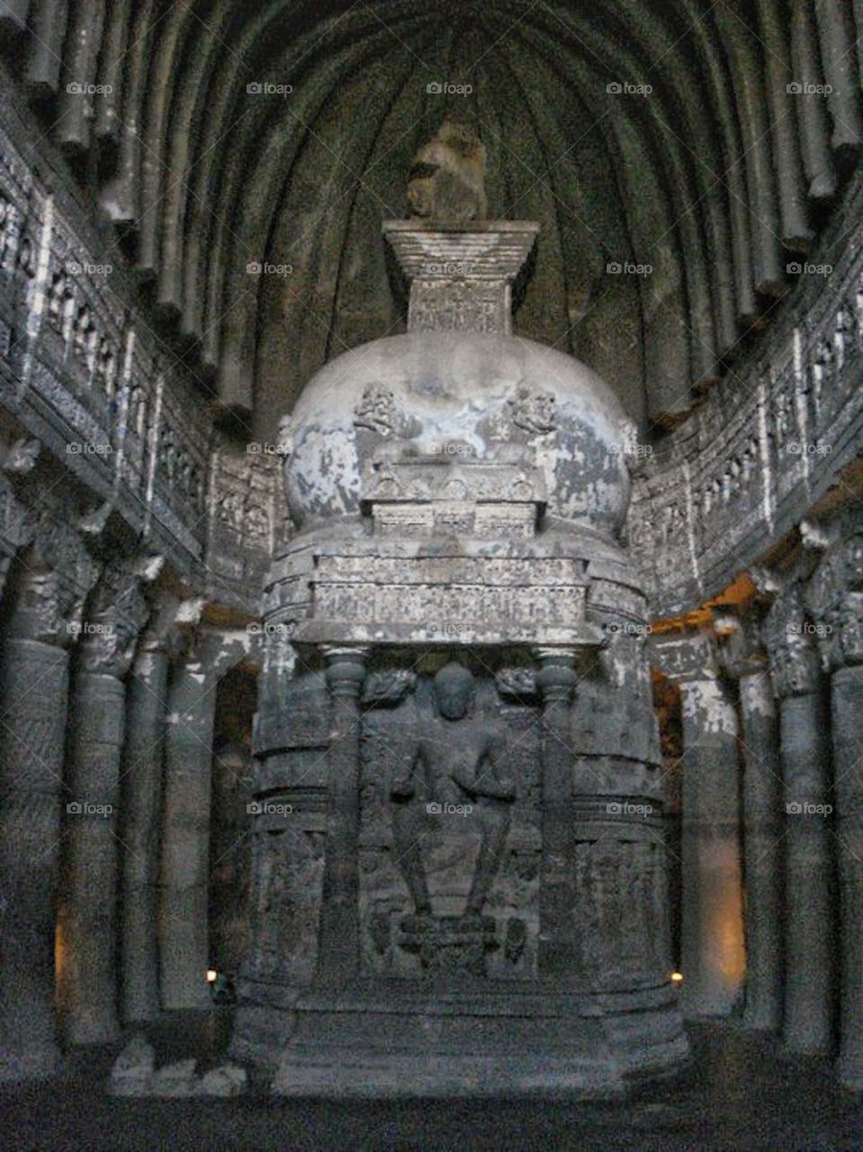 Buddhist stupa inside cave at Ajanta 