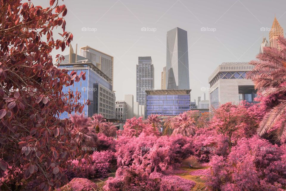 Infrared futuristic city view 