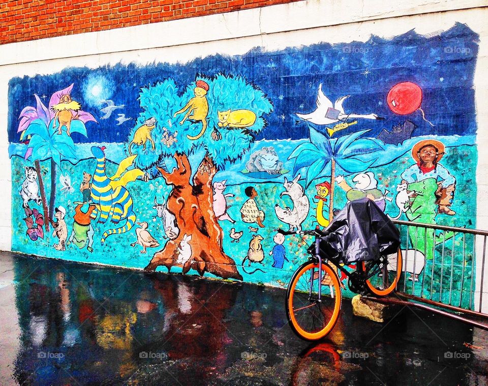 Colorful wall mural with reflection